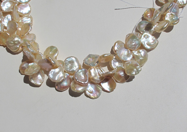 Thin 12-13mm Pink or Mauve Colored Large Keshi Pearl Strand