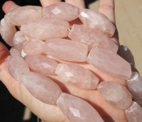 Rose Quartz Faceted Barrels, 32x15mm